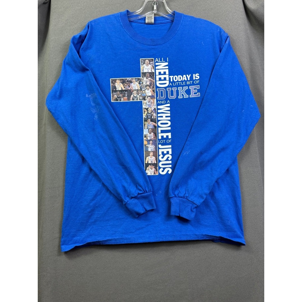 Duke‎ Blue Devils Jesus Basketball Long Sleeve Shirt Royal Blue Men's Medium M